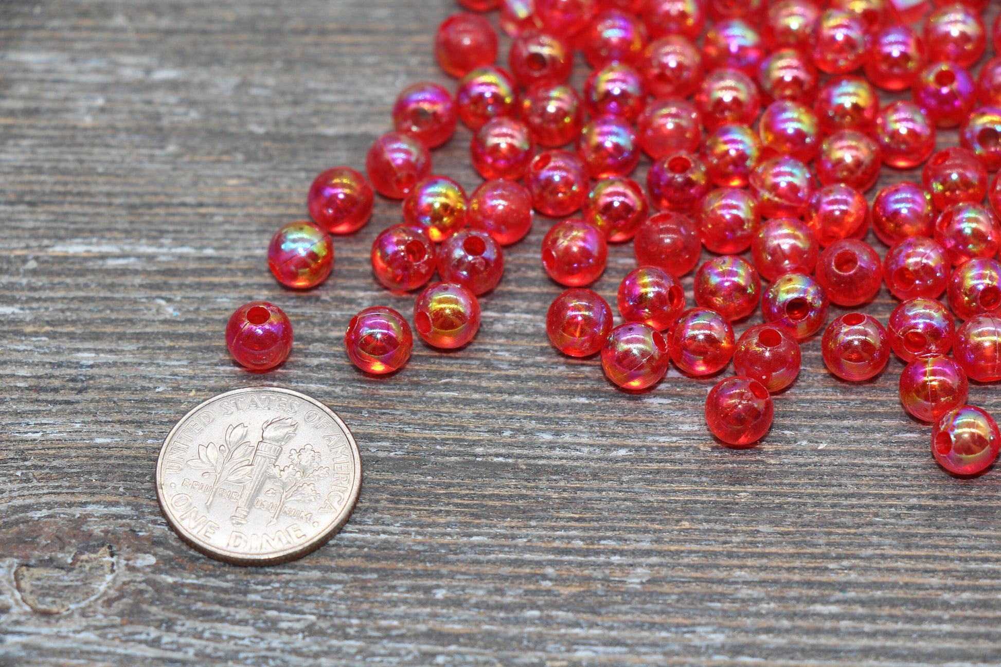 6mm Red AB Round Beads, Iridescent Acrylic Gumball Beads, Translucent Round Spacer Beads, Bubblegum Beads, Plastic Round Bead #1968