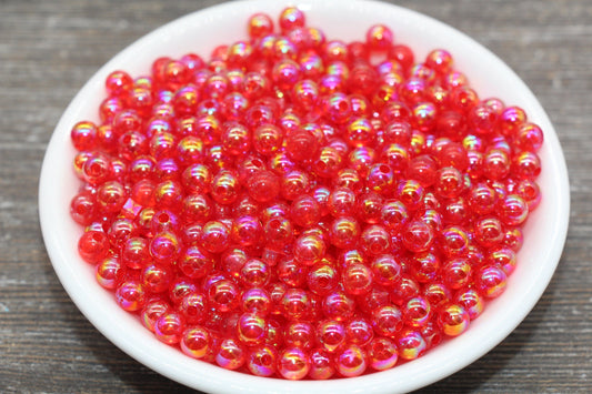 6mm Red AB Round Beads, Iridescent Acrylic Gumball Beads, Translucent Round Spacer Beads, Bubblegum Beads, Plastic Round Bead #1968