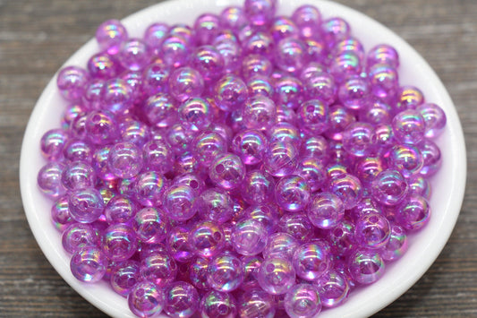 8mm Lavender AB Round Beads, Iridescent Purple Acrylic Gumball Beads, Translucent Round Spacer Beads, Bubblegum Beads, #1972