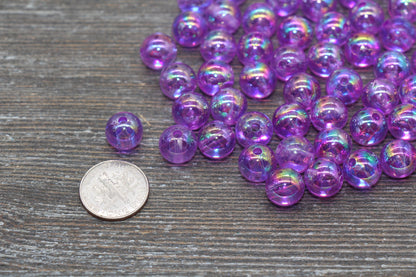 10mm Lavender AB Round Beads, Iridescent Purple Acrylic Gumball Beads, Translucent Round Beads, Bubblegum Beads, Plastic Round Bead #1973