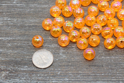 10mm Orange AB Round Beads, Iridescent Orange Acrylic Gumball Beads, Translucent Round Beads, Bubblegum Beads, Plastic Round Bead #1974