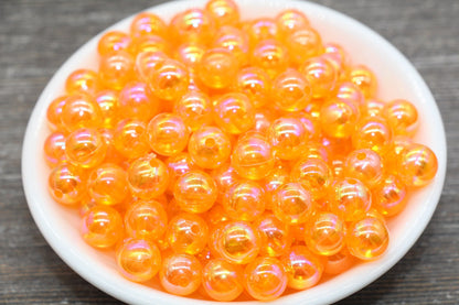 10mm Orange AB Round Beads, Iridescent Orange Acrylic Gumball Beads, Translucent Round Beads, Bubblegum Beads, Plastic Round Bead #1974