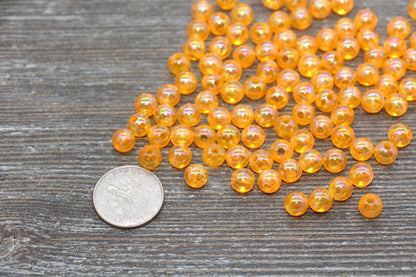 6mm Orange AB Round Beads, Iridescent Orange Acrylic Gumball Beads, Transparent Round Beads, Bubblegum Beads, Plastic Round Bead #1976