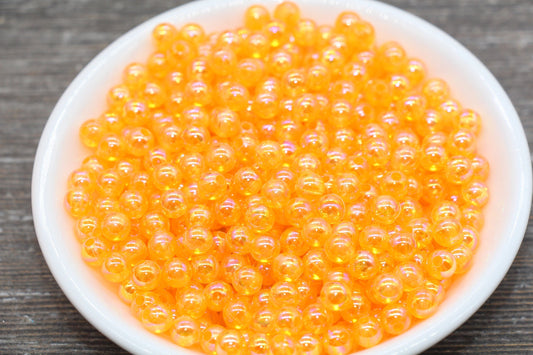 6mm Orange AB Round Beads, Iridescent Orange Acrylic Gumball Beads, Transparent Round Beads, Bubblegum Beads, Plastic Round Bead #1976