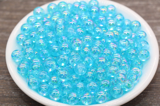 8mm Blue AB Round Beads, Iridescent Blue Acrylic Gumball Beads, Translucent Round Spacer Beads, Bubblegum Beads, #1978