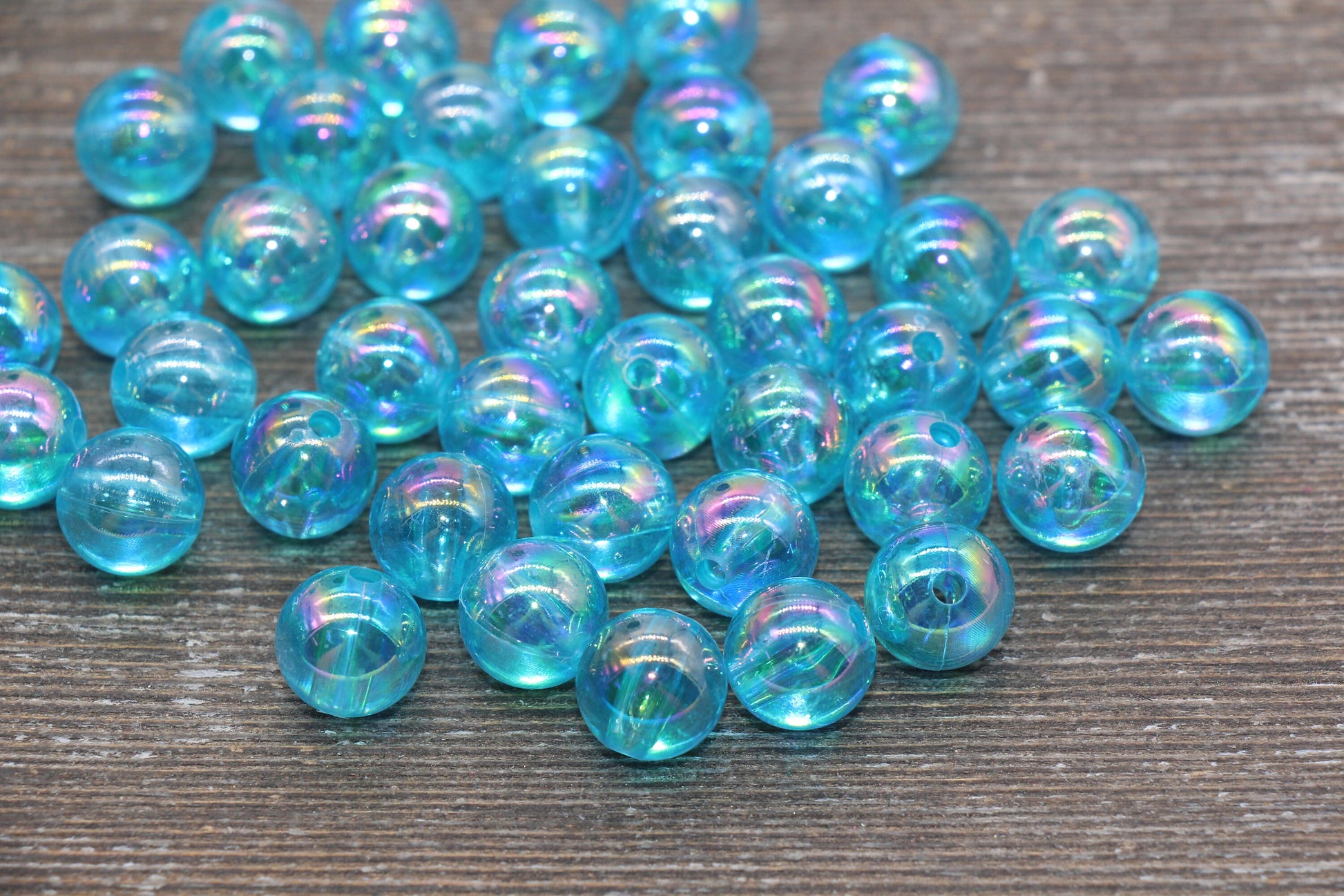 12mm Blue AB Round Beads, Iridescent Acrylic Gumball Beads, Translucent Round Spacer Beads, Bubblegum Beads, Plastic Round Bead #1980