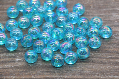 12mm Blue AB Round Beads, Iridescent Acrylic Gumball Beads, Translucent Round Spacer Beads, Bubblegum Beads, Plastic Round Bead #1980