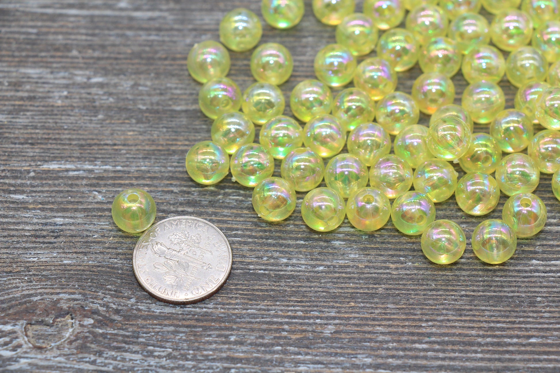 8mm Yellow AB Round Beads, Iridescent Yellow Acrylic Gumball Beads, Translucent Round Spacer Beads, Bubblegum Beads, #1985