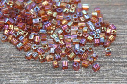 Iridescent Square Glass Beads, 4mm Cube Glass Beads, Sparkle Glass Beads, Transparent AB Square Seed Beads, Beading Supplies #2120