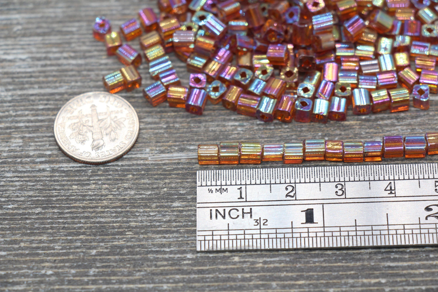 Iridescent Square Glass Beads, 4mm Cube Glass Beads, Sparkle Glass Beads, Transparent AB Square Seed Beads, Beading Supplies #2120