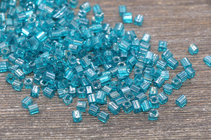 Glossy Square Glass Beads, 4mm Cube Glass Beads, Shinny Glass Bead, Transparent Teal Square Seed Beads, Beading Supplies #2126