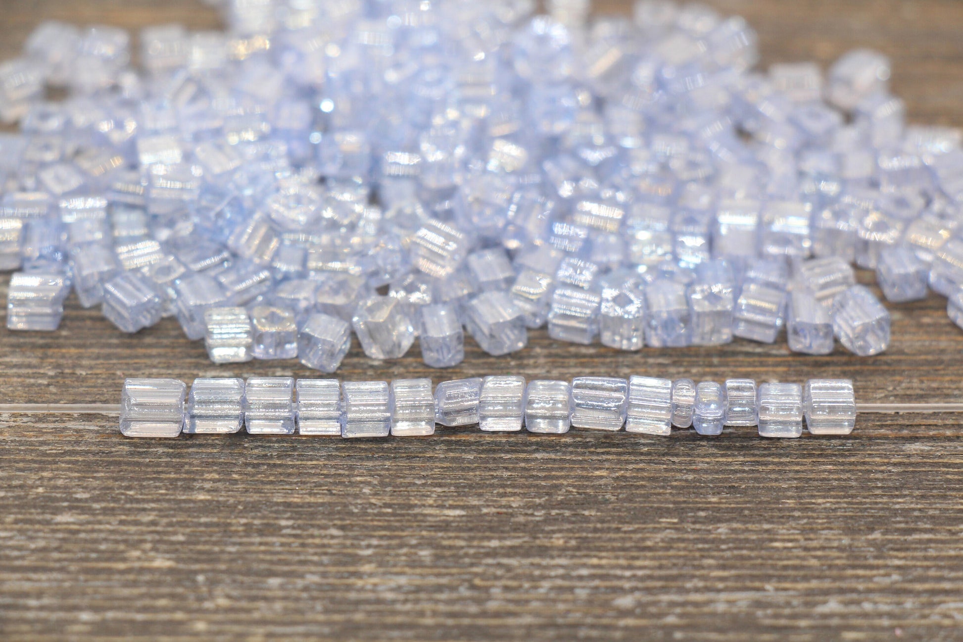 Glossy Square Glass Beads, 4mm Cube Glass Beads, Shinny Glass Bead, Transparent Ice Blue Square Seed Beads, Beading Supplies #2127