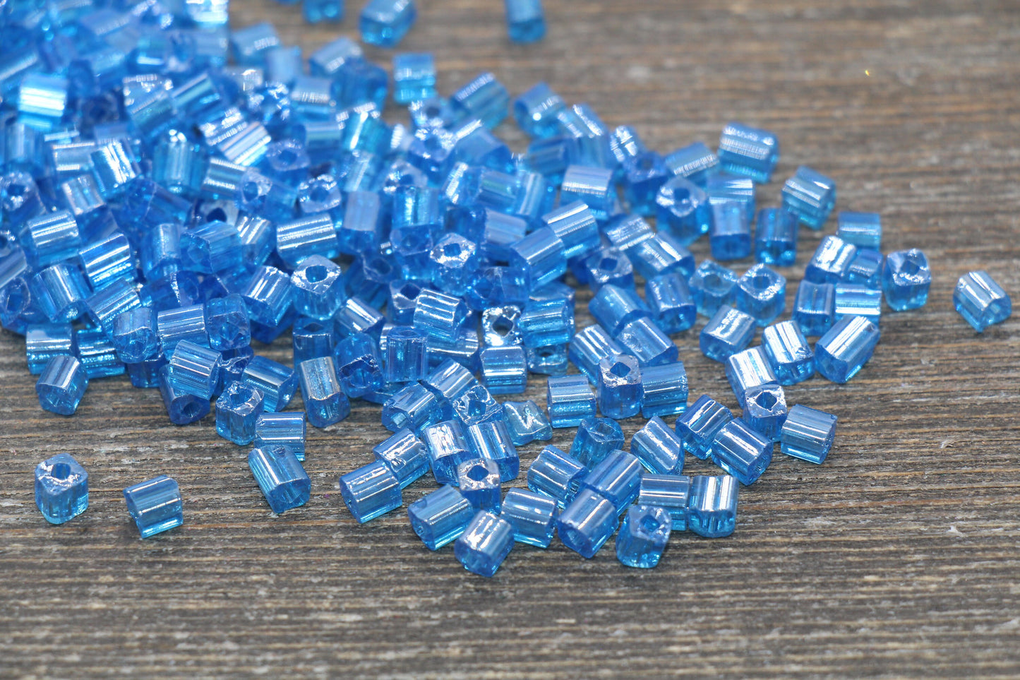 Glossy Square Glass Beads, 4mm Cube Glass Beads, Shinny Glass Bead, Transparent Blue Square Seed Beads, Beading Supplies #2129