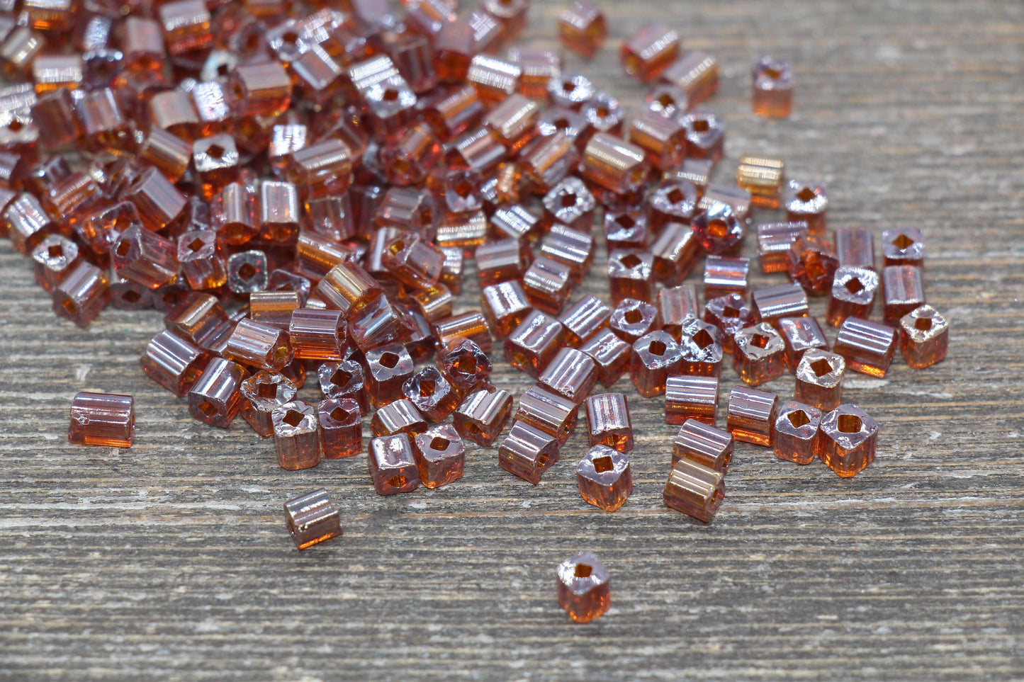 Glossy Square Glass Beads, 4mm Cube Glass Beads, Shinny Glass Bead, Transparent Brown Red Square Seed Beads, Beading Supplies #2132