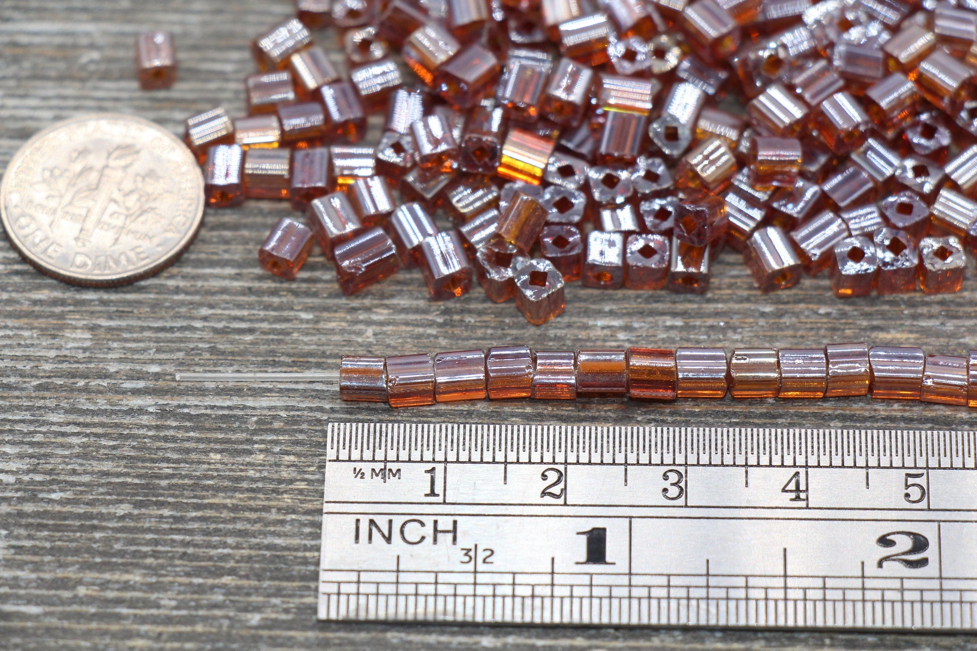 Glossy Square Glass Beads, 4mm Cube Glass Beads, Shinny Glass Bead, Transparent Brown Red Square Seed Beads, Beading Supplies #2132