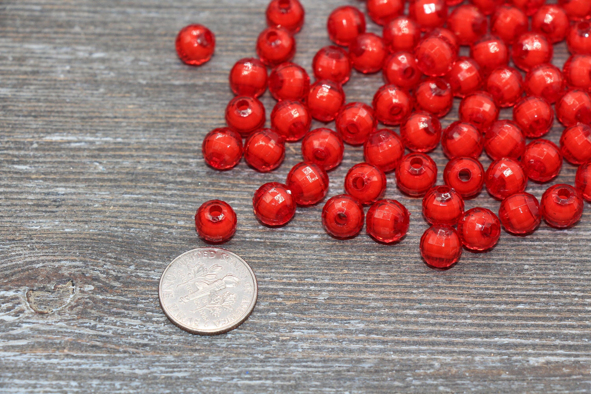 8mm Red Faceted Beads, Round Faceted Acrylic Loose Beads, Bubblegum Beads, Chunky Beads, Bracelet Gumball Beads #1991