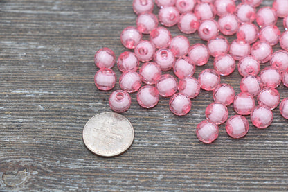 8mm Pink Faceted Beads, Round Faceted Acrylic Loose Beads, Bubblegum Beads, Chunky Beads, Bracelet Gumball Beads #1993