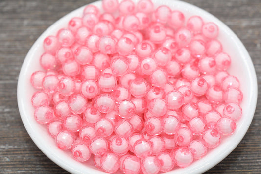 8mm Pink Faceted Beads, Round Faceted Acrylic Loose Beads, Bubblegum Beads, Chunky Beads, Bracelet Gumball Beads #1993