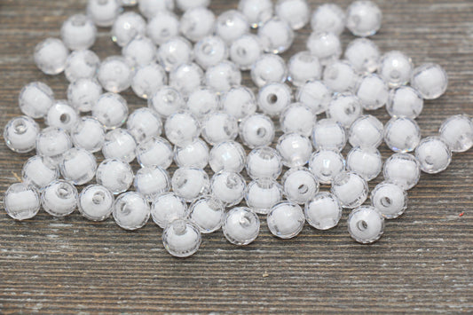 8mm White Faceted Beads, Round Faceted Acrylic Loose Beads, Bubblegum Beads, Chunky Beads, Bracelet Gumball Beads #1997