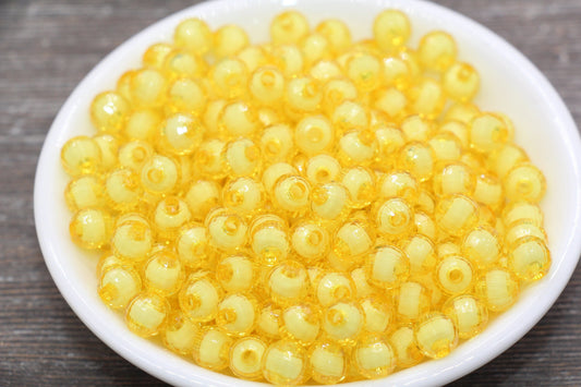 8mm Yellow Faceted Beads, Round Faceted Acrylic Loose Beads, Bubblegum Beads, Chunky Beads, Bracelet Gumball Beads #2003