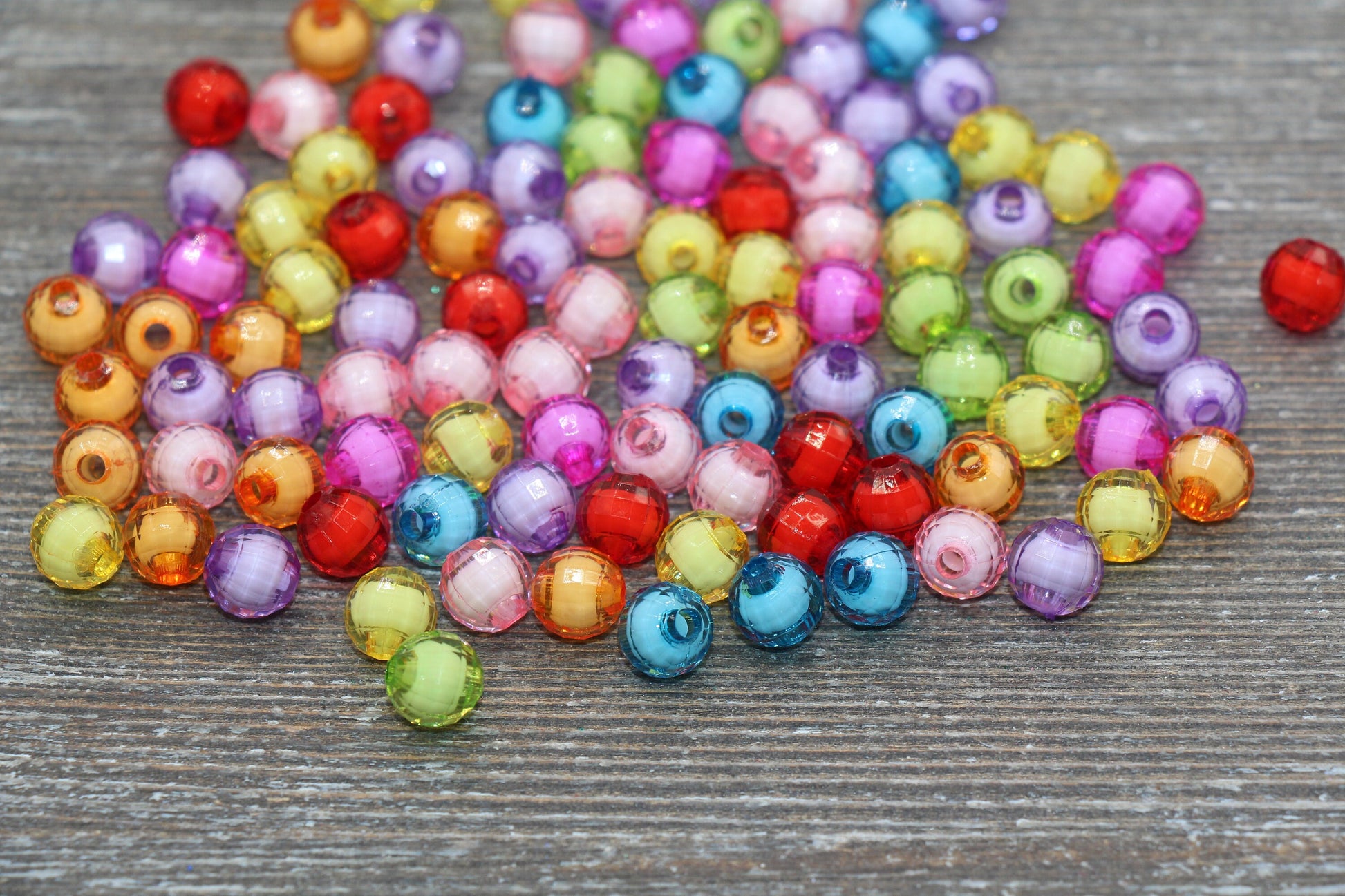 8mm Multicolor Faceted Beads, Mix Color Round Faceted Acrylic Loose Beads, Bubblegum Beads, Chunky Beads, Bracelet Gumball Beads #2004