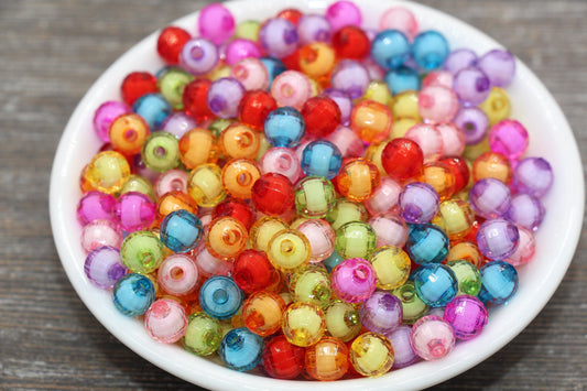 8mm Multicolor Faceted Beads, Mix Color Round Faceted Acrylic Loose Beads, Bubblegum Beads, Chunky Beads, Bracelet Gumball Beads #2004