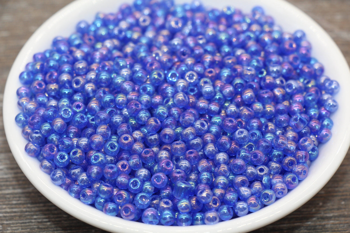 Round Transparent Iridescent Glass Beads, 4mm Glass Round Seed Beads, Blue AB Trans Seed Beads, Beading Supplies #2139