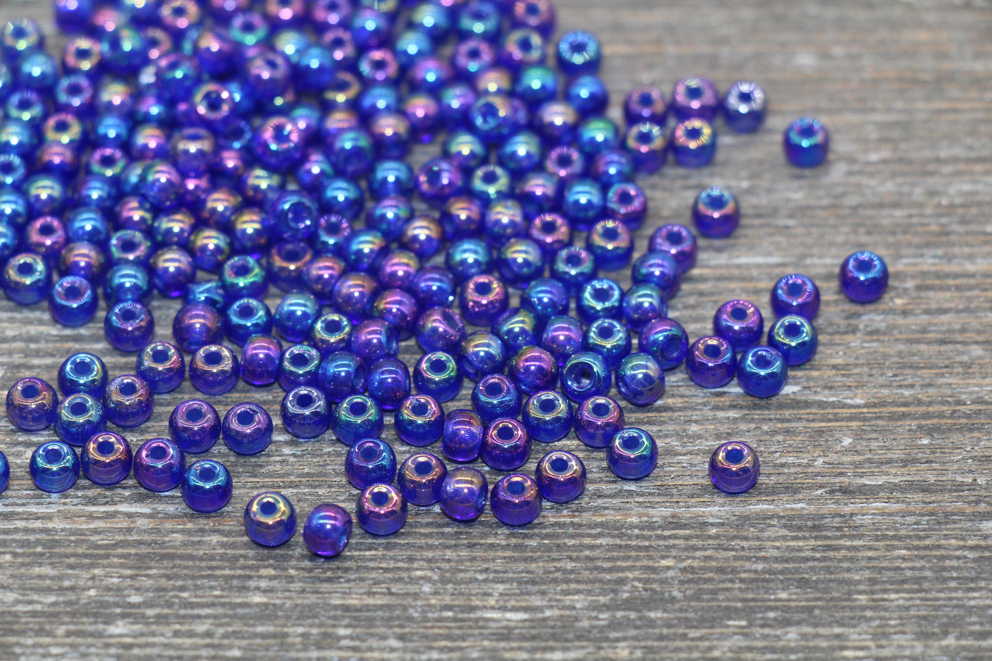 Round Transparent Iridescent Glass Beads, 4mm Glass Round Seed Beads, Royal Blue AB Trans Seed Beads, Beading Supplies #2140