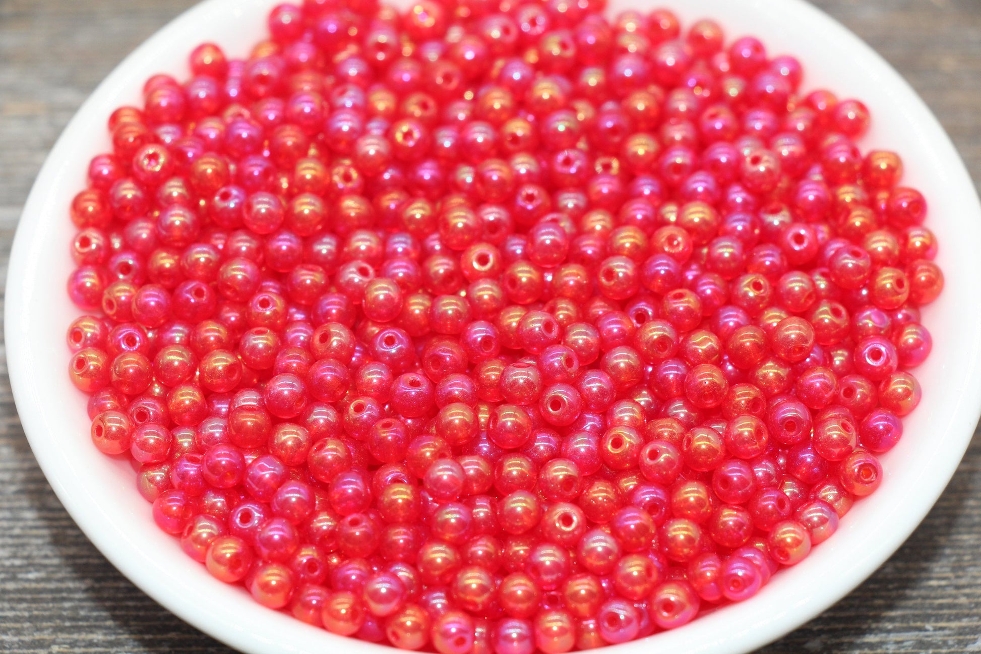 Round Transparent Iridescent Glass Beads, 4mm Glass Round Seed Beads, Red AB Trans Seed Beads, Beading Supplies #2142