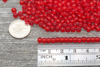 Round Transparent Glass Beads, 4mm Glass Round Seed Beads, Red Trans Seed Beads, Beading Supplies #2144