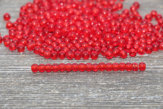 Round Transparent Glass Beads, 4mm Glass Round Seed Beads, Red Trans Seed Beads, Beading Supplies #2144