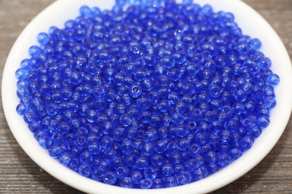 Round Transparent Glass Beads, 4mm Glass Round Seed Beads, Royal Blue Trans Seed Beads, Beading Supplies #2145