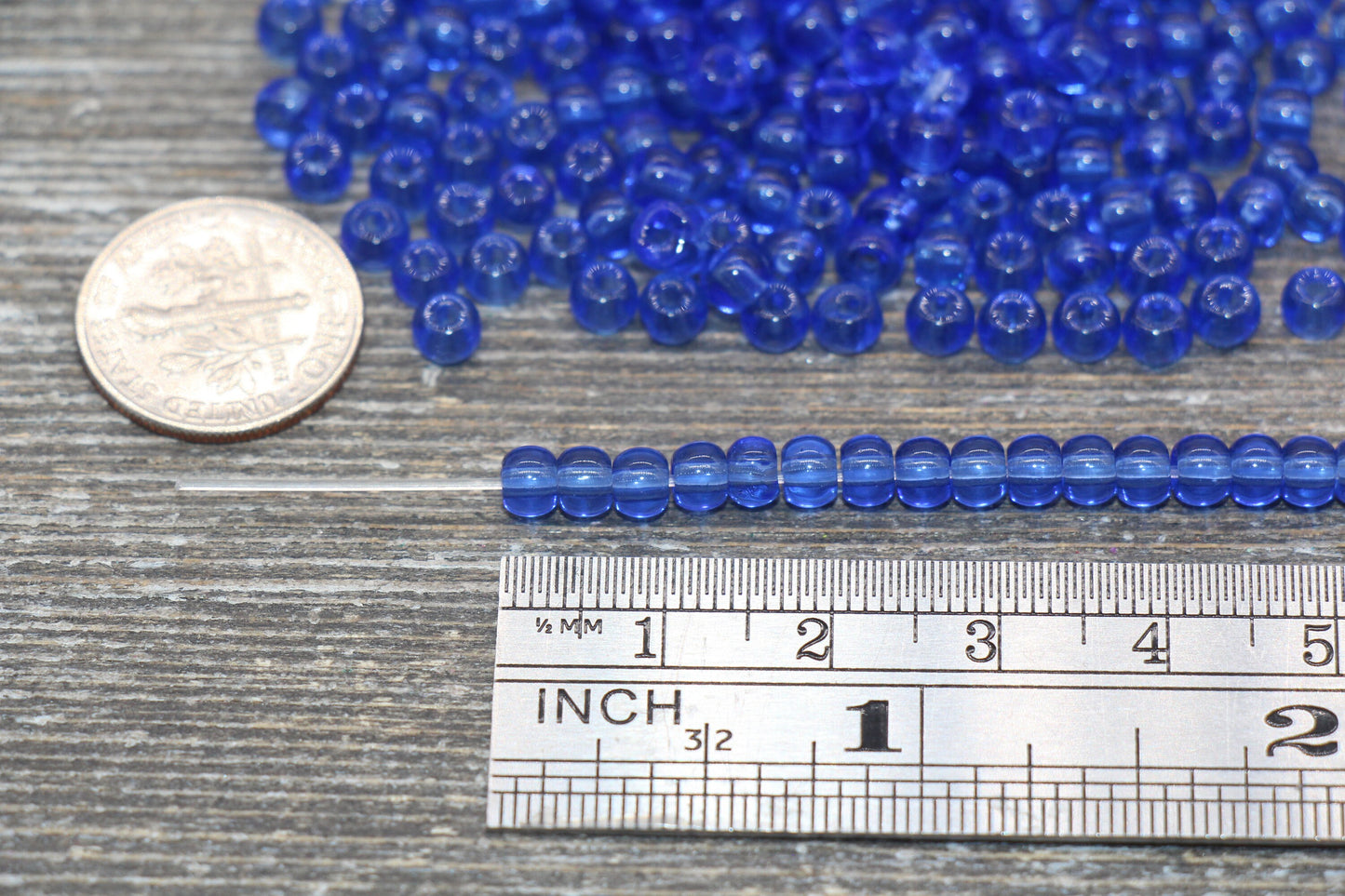 Round Transparent Glass Beads, 4mm Glass Round Seed Beads, Royal Blue Trans Seed Beads, Beading Supplies #2145