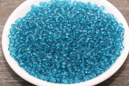 Round Transparent Glass Beads, 4mm Glass Round Seed Beads, Teal Trans Seed Beads, Beading Supplies #2147