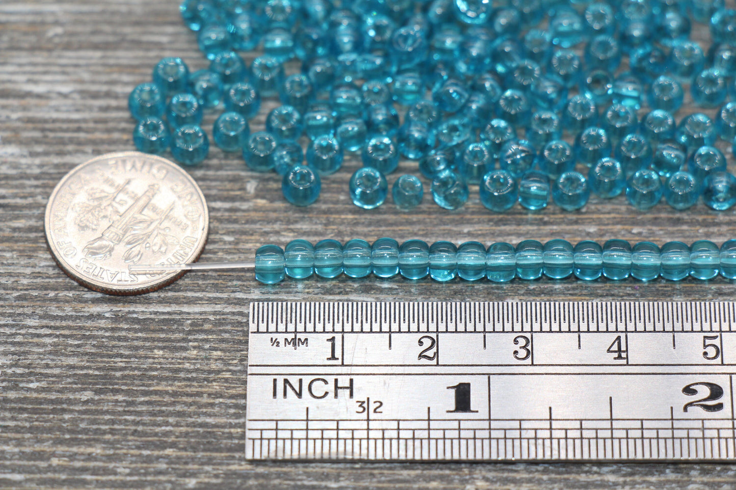 Round Transparent Glass Beads, 4mm Glass Round Seed Beads, Teal Trans Seed Beads, Beading Supplies #2147