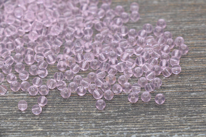 Round Transparent Glass Beads, 4mm Glass Round Seed Beads, Pink Trans Seed Beads, Beading Supplies #2149