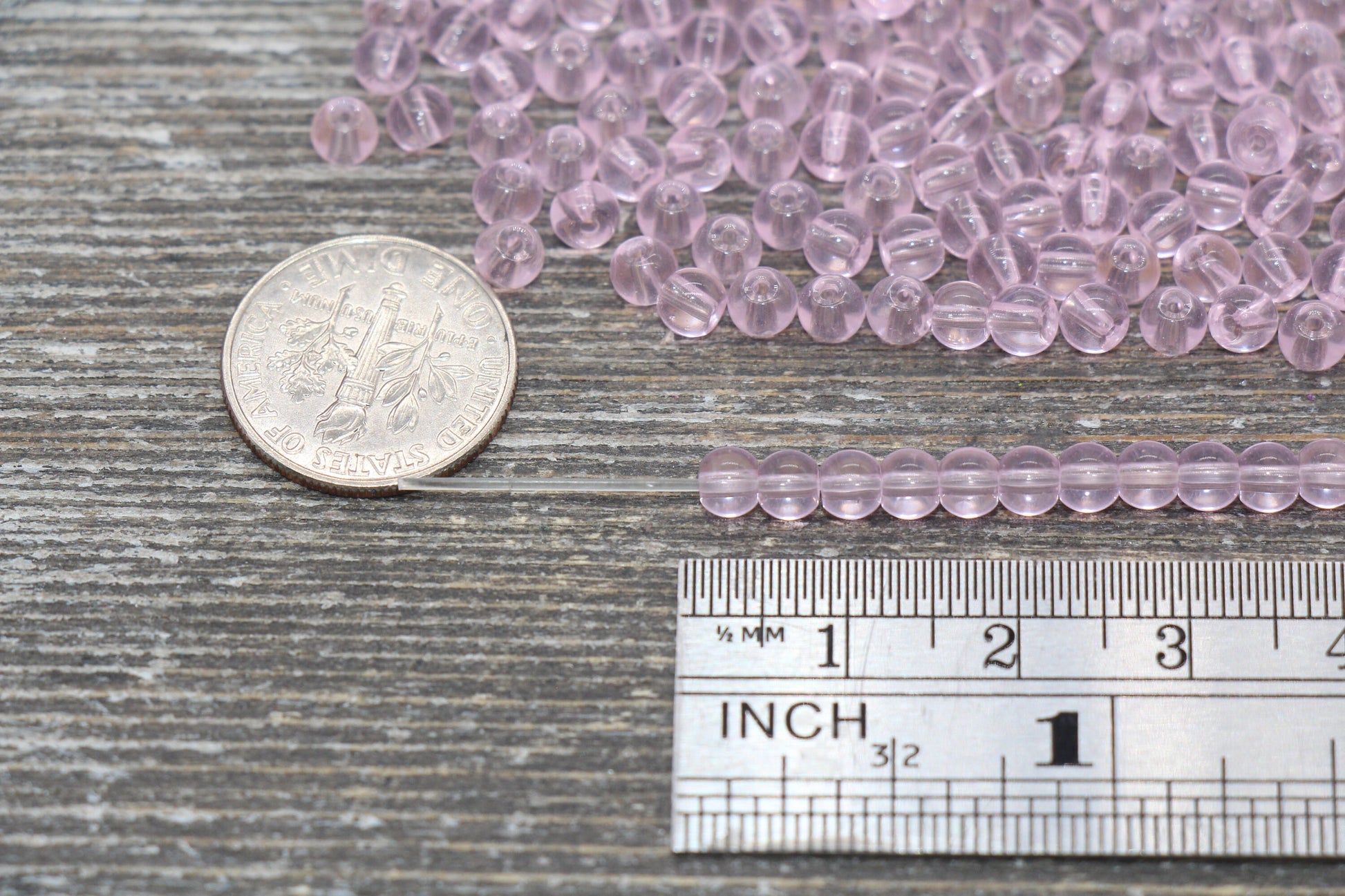 Round Transparent Glass Beads, 4mm Glass Round Seed Beads, Pink Trans Seed Beads, Beading Supplies #2149