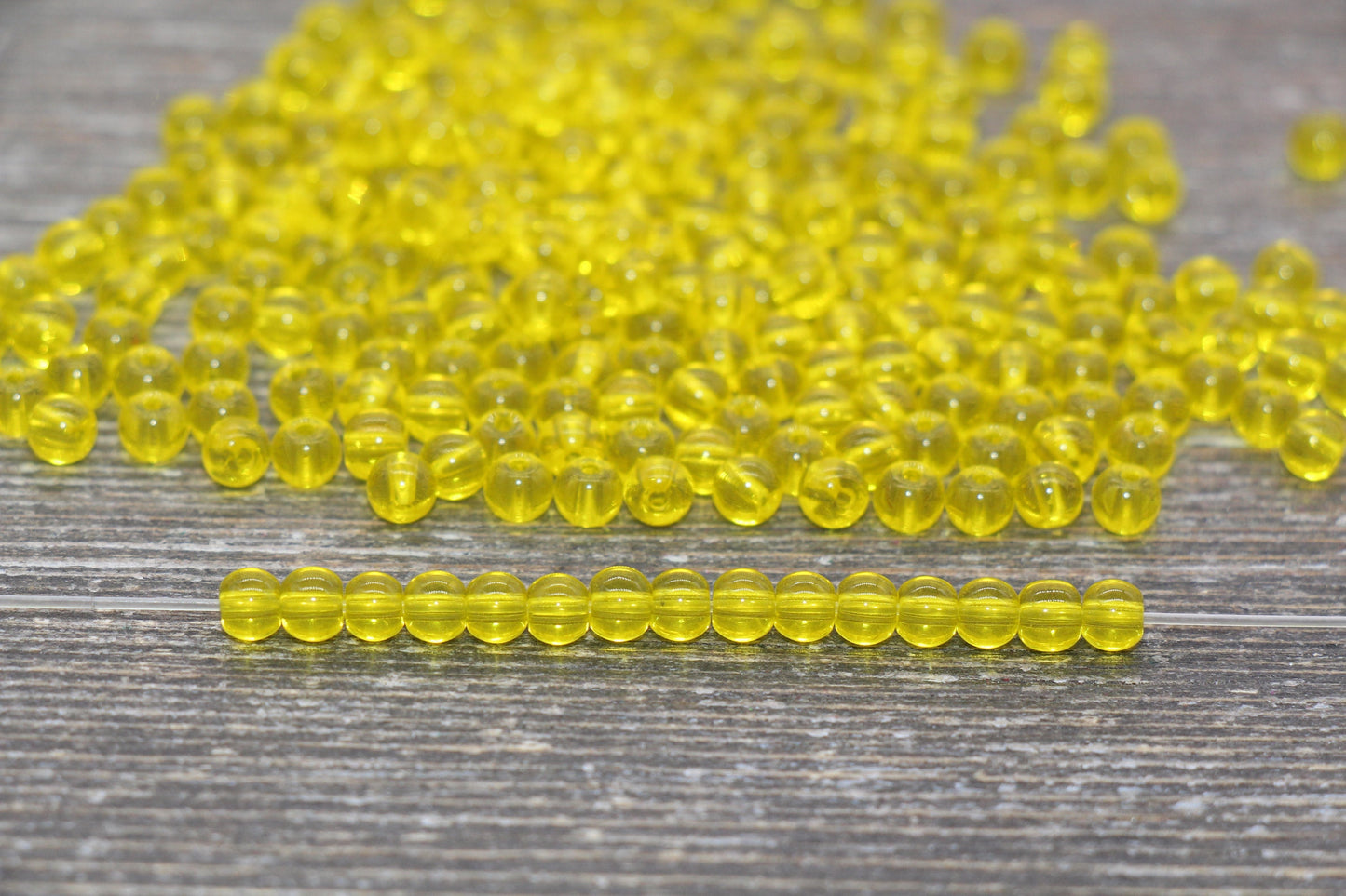 Round Transparent Glass Beads, 4mm Glass Round Seed Beads, Yellow Trans Seed Beads, Beading Supplies #2150