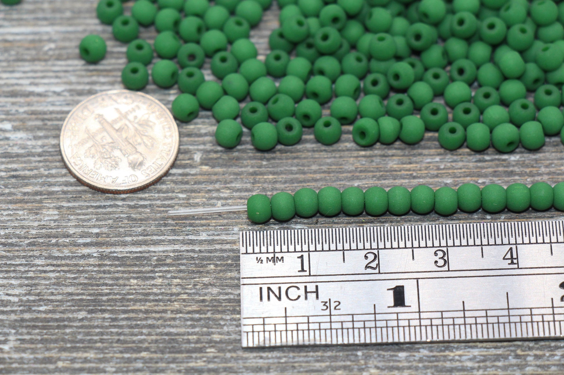 Round Matte Glass Beads, 4mm Glass Round Seed Beads, Frosted Green Seed Beads, Beading Supplies #2151