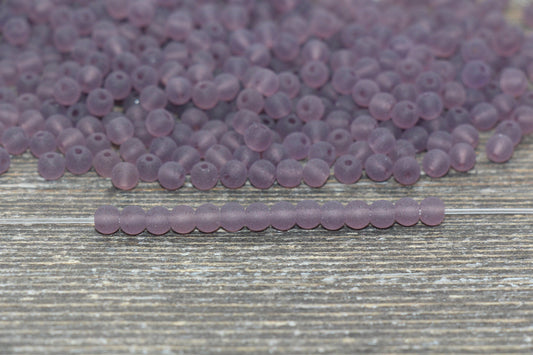 Round Matte Transparent Glass Beads, 4mm Glass Round Seed Beads, Frosted Purple Trans Seed Beads, Beading Supplies #2158