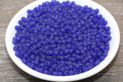 Round Matte Transparent Glass Beads, 4mm Glass Round Seed Beads, Frosted Royal BlueTrans Seed Beads, Beading Supplies #2159