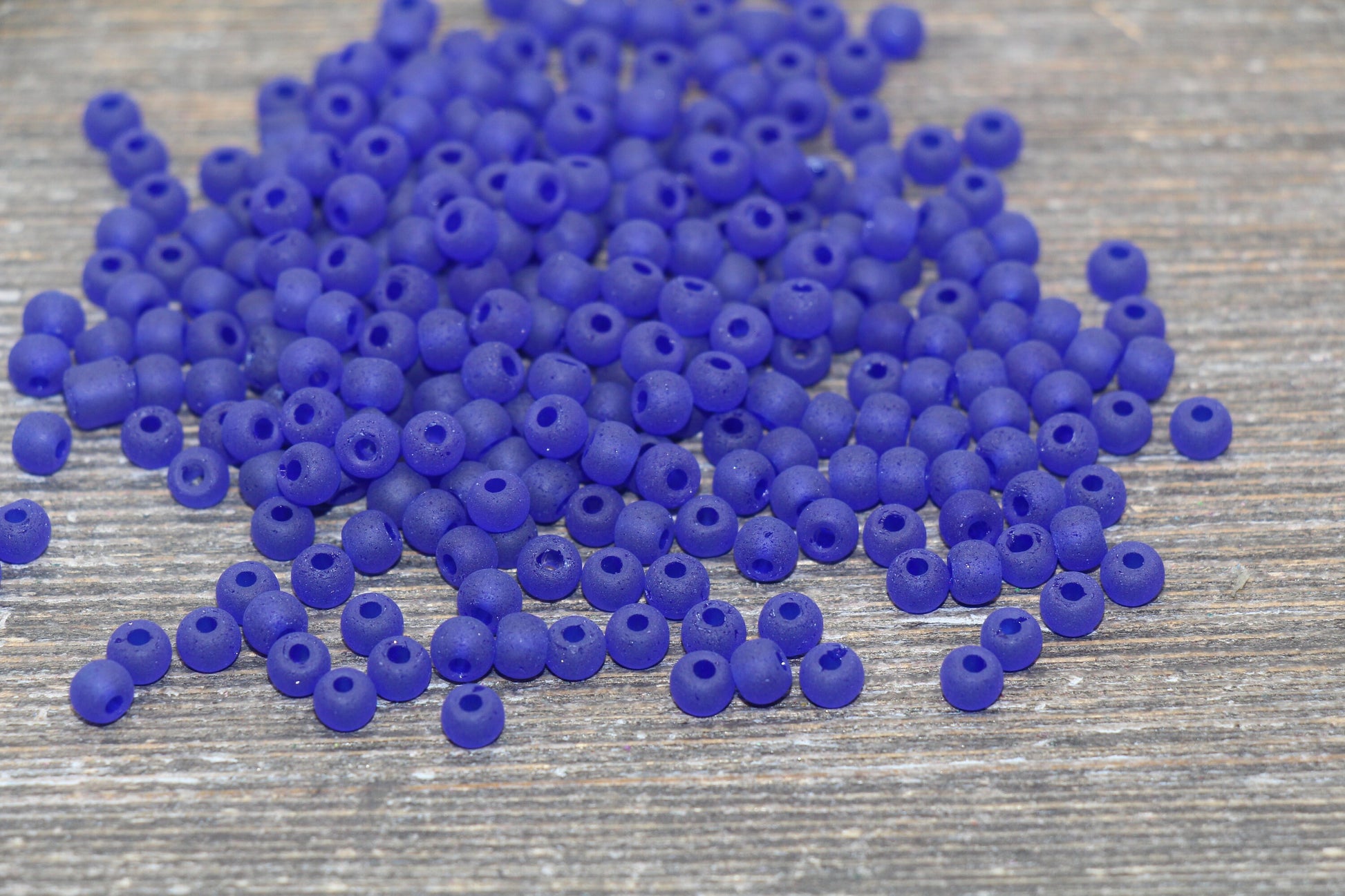 Round Matte Transparent Glass Beads, 4mm Glass Round Seed Beads, Frosted Royal BlueTrans Seed Beads, Beading Supplies #2159