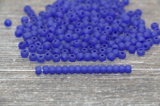 Round Matte Transparent Glass Beads, 4mm Glass Round Seed Beads, Frosted Royal BlueTrans Seed Beads, Beading Supplies #2159