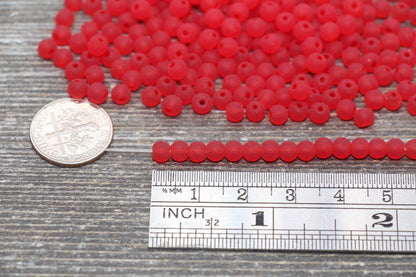 Round Matte Transparent Glass Beads, 4mm Glass Round Seed Beads, Frosted Red Trans Seed Beads, Beading Supplies #2160