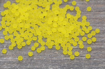 Round Matte Transparent Glass Beads, 4mm Glass Round Seed Beads, Frosted Yellow Trans Seed Beads, Beading Supplies #2161