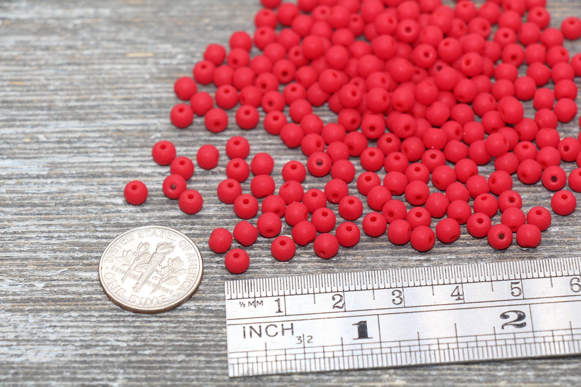 Round Matte Glass Beads, 4mm Glass Round Seed Beads, Frosted Red Seed Beads, Beading Supplies #2163