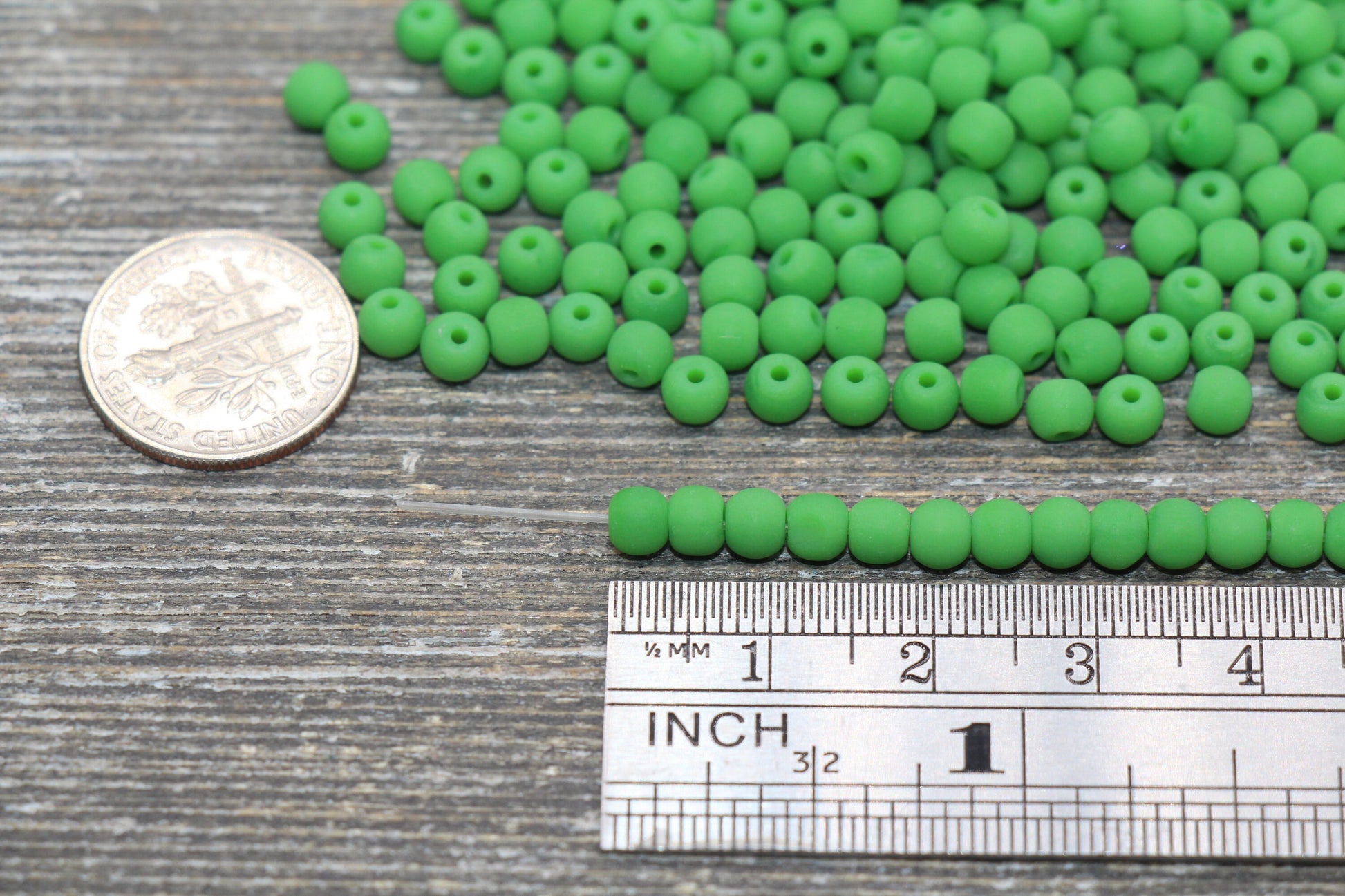 Round Matte Glass Beads, 4mm Glass Round Seed Beads, Frosted Green Seed Beads, Beading Supplies #2164