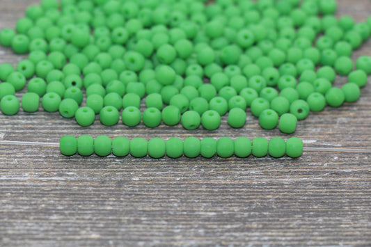 Round Matte Glass Beads, 4mm Glass Round Seed Beads, Frosted Green Seed Beads, Beading Supplies #2164