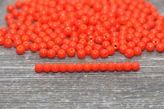 Round Orange Glass Beads, 4mm Glass Round Seed Beads, Opaque Orange Seed Beads, Beading Supplies #2165