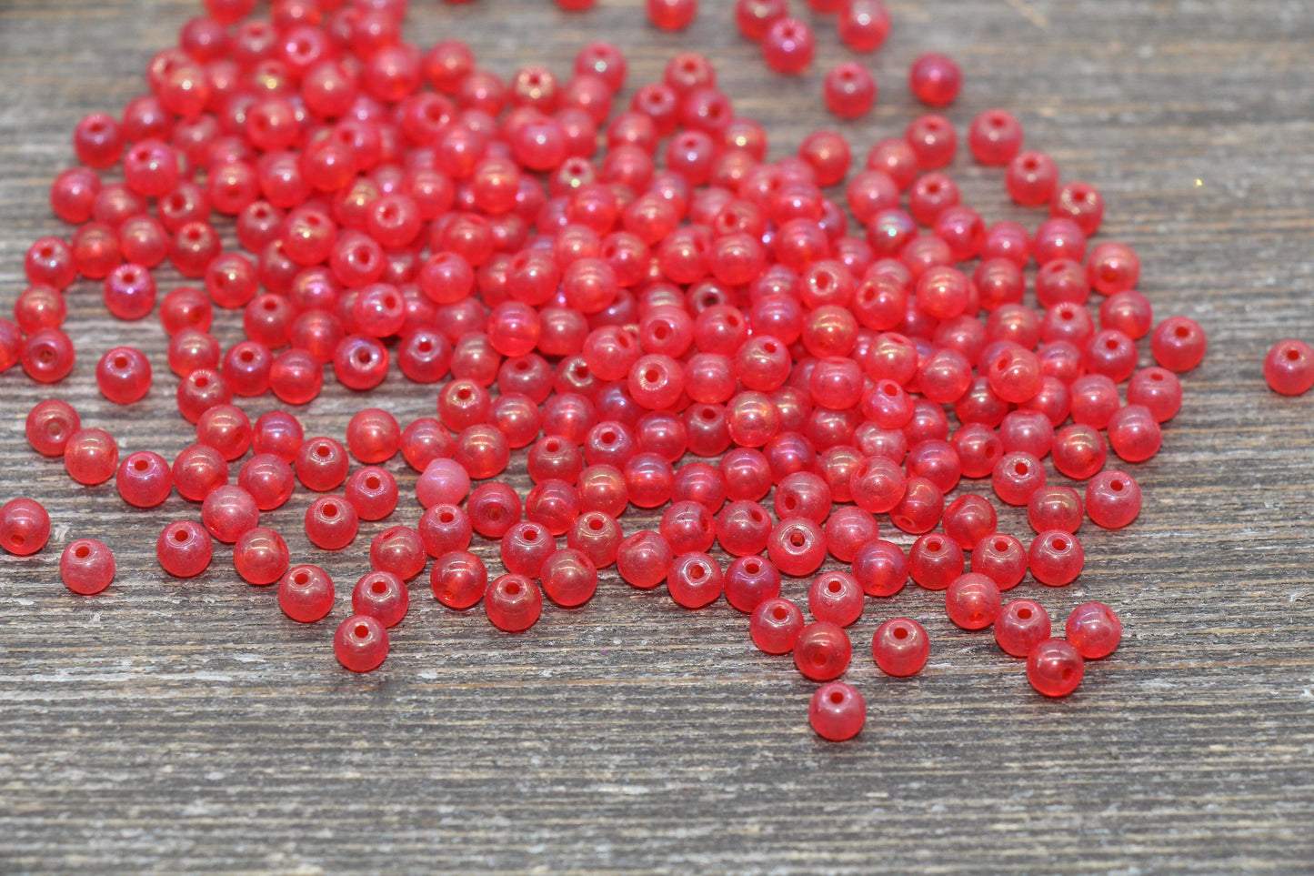 Round Transparent Iridescent Glass Beads, 4mm Glass Round Seed Beads, Pink AB Trans Seed Beads, Beading Supplies #2169